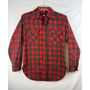 VNTG Swanndri 100% Wool New Zealand Red Tartan Plaid Sz M Men Button Front Shirt